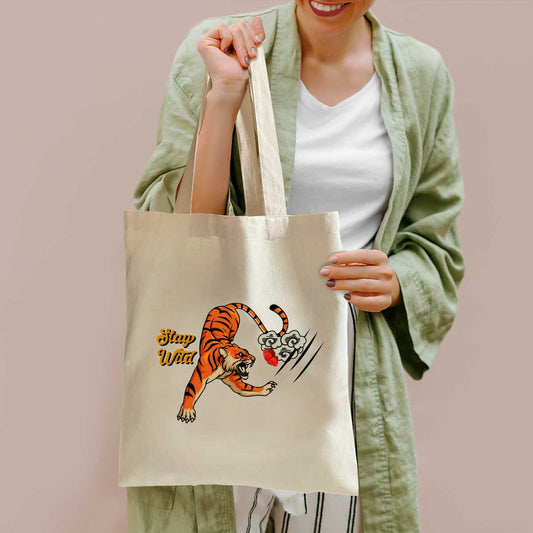 Natural Stay Wild Graphic Tote Bag